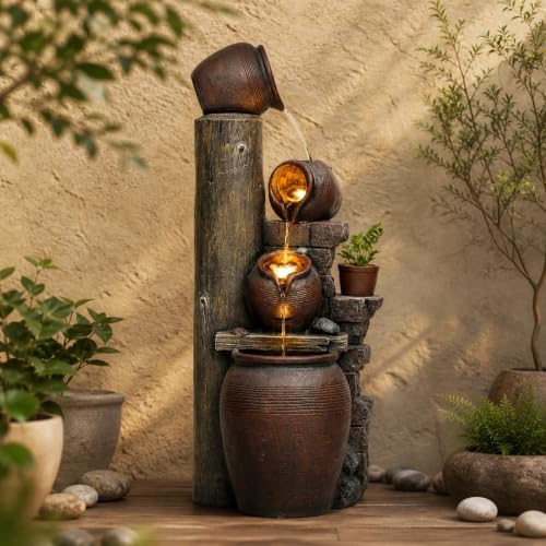 AUTODAYA 40" H Oversized Outdoor Fountain with LED Lights 4