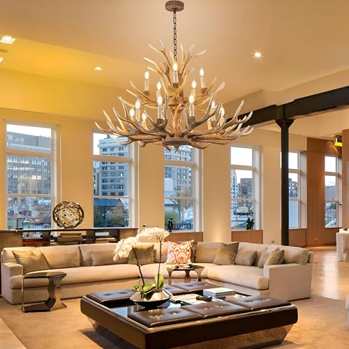 Farmhouse Deer Chandelier Double Layer 10+5 Light Brown Antler Chandelier Lighting