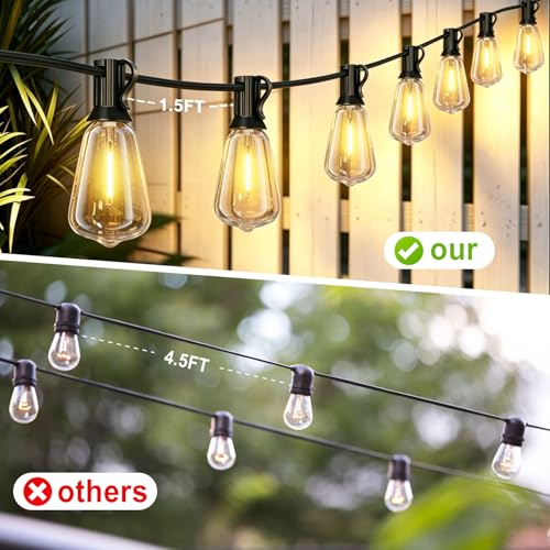 50FT Solar String Lights Outdoor with 32 LED Bulbs 1.5FT Bulbs Spacing