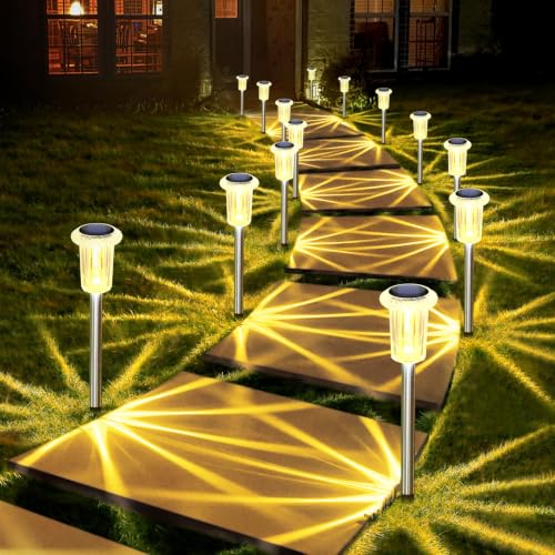 10 Pack Solar Pathway Lights Outdoor Waterproof Warm White LED (10 Count)