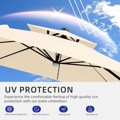 9x9 FT Cantilever Offset Patio Umbrella with Lights & Base