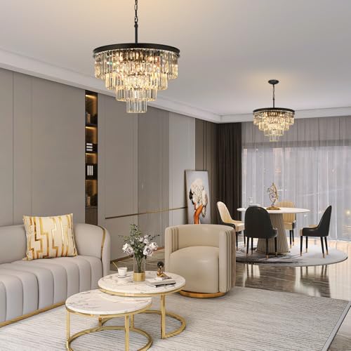 Black Crystal Chandeliers for Dining Room (15 Count)