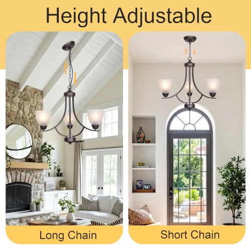 3 Light Shaded Contemporary Chandeliers with Alabaster Glass Oil Rubbed Bronze Modern Light Fixtures Ceiling Hanging Mid Century Pendant Lighting for Dining Room Living Room Hallway Bedroom
