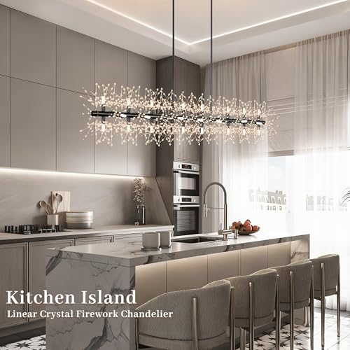 59" Linear Crystal Firework Chandelier Large Dandelion Dining Light