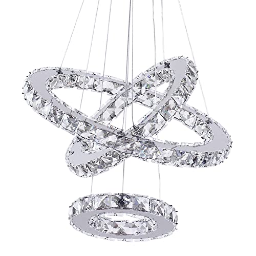 3 Ring Crystal Chandelier Adjustable 3CCT LED Pendant