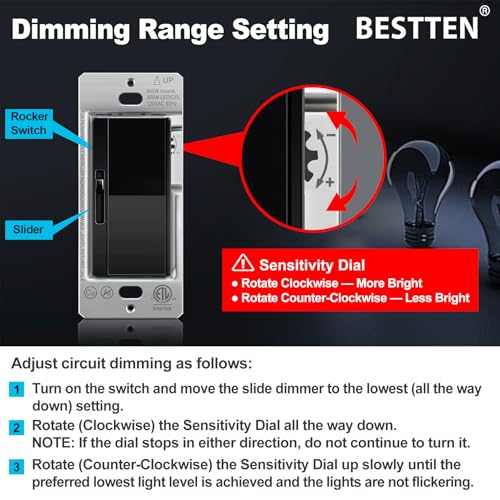 6PK BESTTEN Slide Dimmer Light Switch (6 Count)