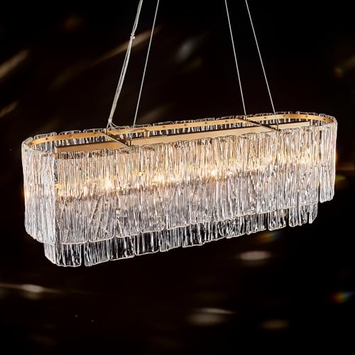 35.5" Rectangle Crystal Glass Chandelier 6