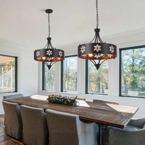 6 Light Large Farmhouse Crystal Pendant Light Fixture with Adjustable Chain