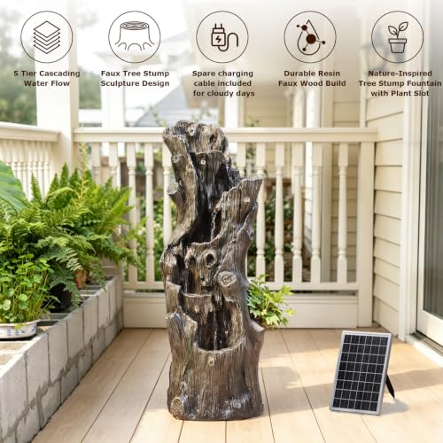 39.37" Tall Solar Water Fountain Outdoor Garden Faux Tree Stump