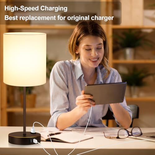 2 Pack Touch Control Table Lamps with 2 USB & AC Outlet