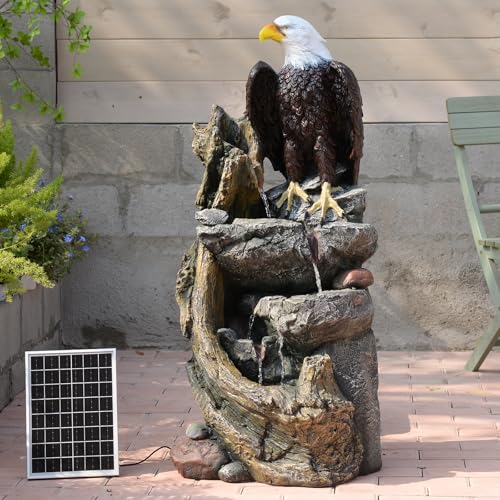 40.5" Tall Solar Water Fountain Outdoor Garden Eagel Sculpture