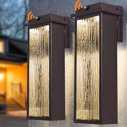 16" Oil Rubbed Bronze Outdoor Light Fixtures with Rippled Glass (2 Count)