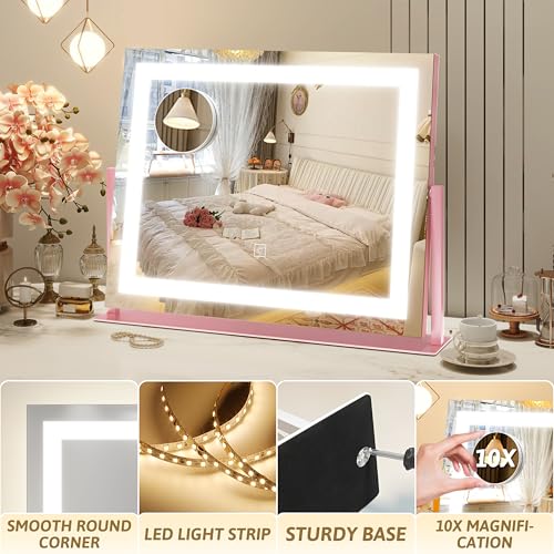Pink Vanity Mirror with Lights 22"x18"