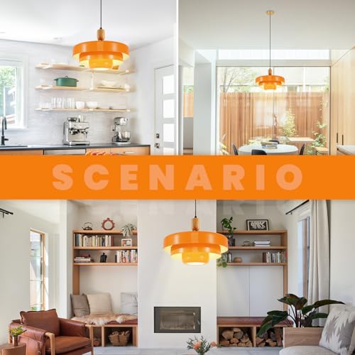 Orange Pendant Light with Wooden Dome
