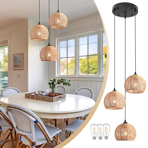 3 Light Mini Hemp Rope Woven Pendant Light Kitchen Island