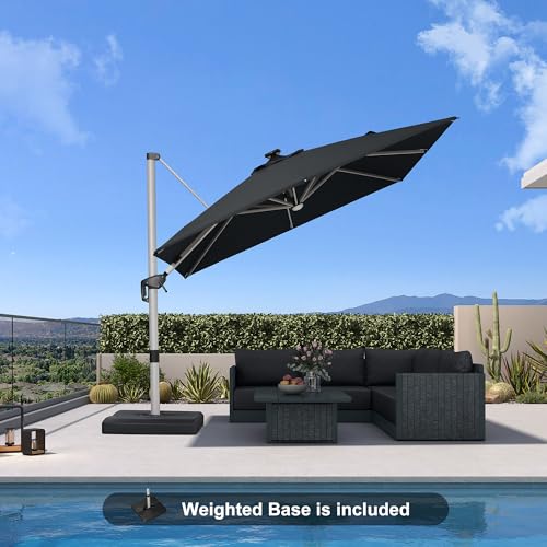 Patio Umbrella with Base Included 9' X 9' Solar Light
