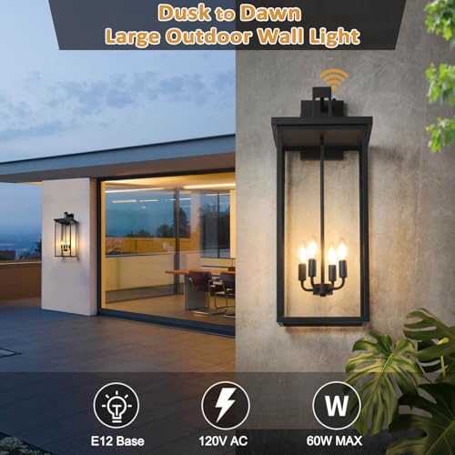 Large Exterior Wall Sconce Sensor Outdoor Lights for House 26'' Waterproof