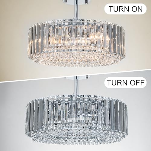 15.8“ Modern Crystal Chandelier Chrome Round Semi Flush Mount Ceiling Light Fixture Chandelier for Living Room Dinning Room Bedroom Hallway Entryway Kitchen