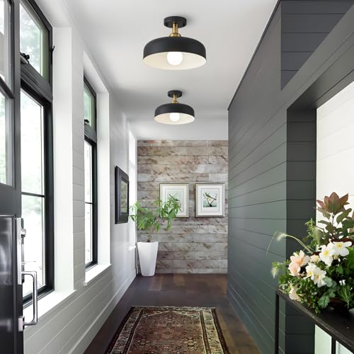 Black and Gold Modern Semi Flush Mount Ceiling Light Fxiture 12.6 in