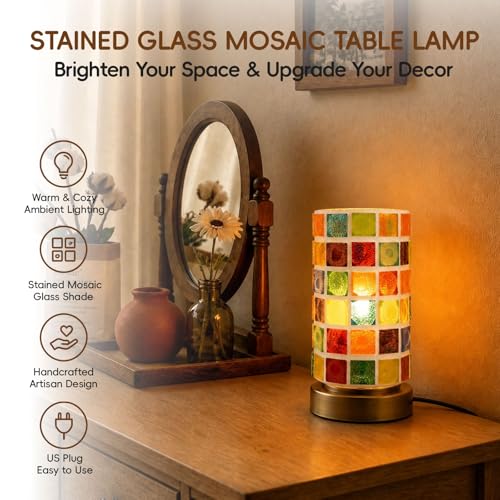 Mosaic Stained Glass Table Lamp for Bedroom Bedside