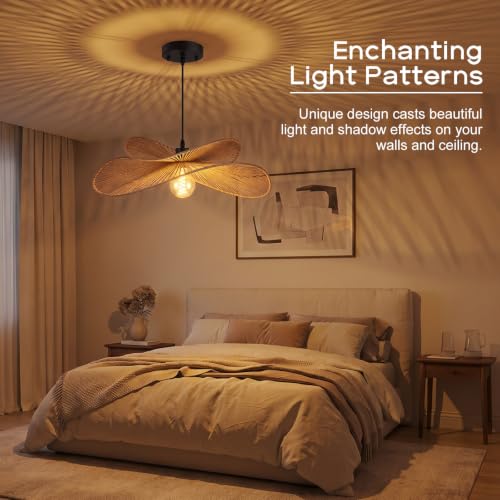 22.8" Large Boho Rattan Pendant Light (Natural)