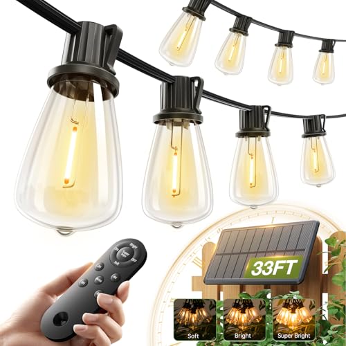 33(27+6) FT Solar String Lights Waterproof, Remote& USB Port 9+1 LED (33 Foot)