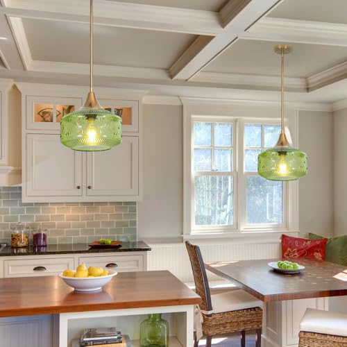 Gold Pendant Light over Kitchen Green Glass Hanging Light for Bathroom