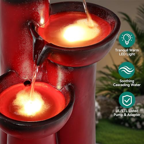 27" H Faux Ceramic Outdoor Water Fountain with LED Lights