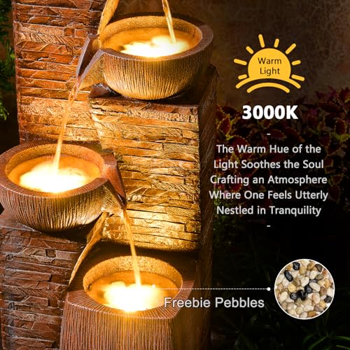 Solar Water Fountain Outdoor Garden 4 Tiers Stone Texture Modern Fountains