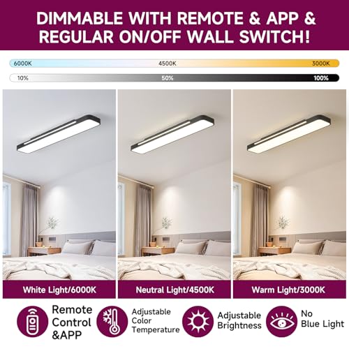 Modern LED Ceiling Light with Remote 39in Flush Mount Light Fixture