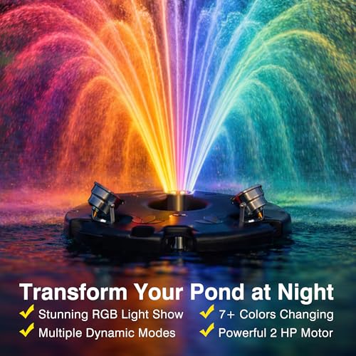 2HP Pond Fountain Aerator with 3 RGB LED Lights
