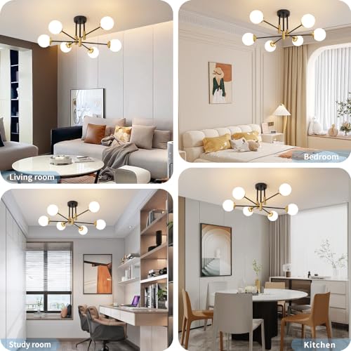 Sputnik Ceiling Light Fixture 6 Light with Milk White Glass Shade