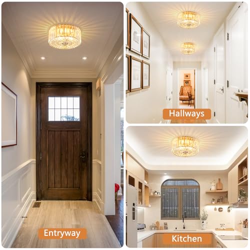 11.88-Inch 2-Light Gold Crystal Flush Mount Ceiling Light Fixture