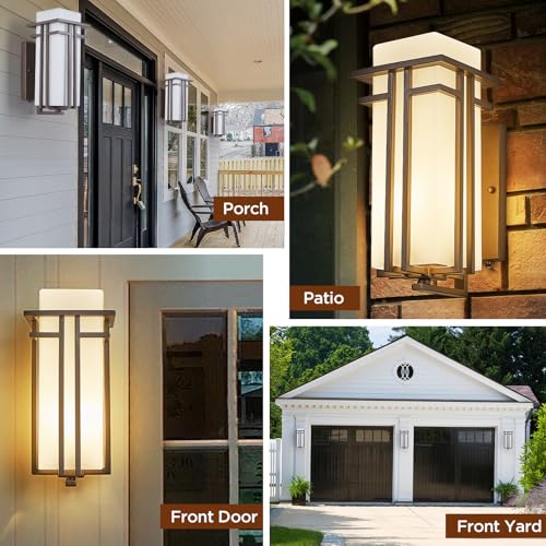 15.35"H Matte Brown Outdoor Wall Light Large Outdoor Wall Lantern Oil Rubbed Bronze Exterior Light Fixture Waterproof Metal with Frosted Glass Sconce Light for Porch Garage Front Door