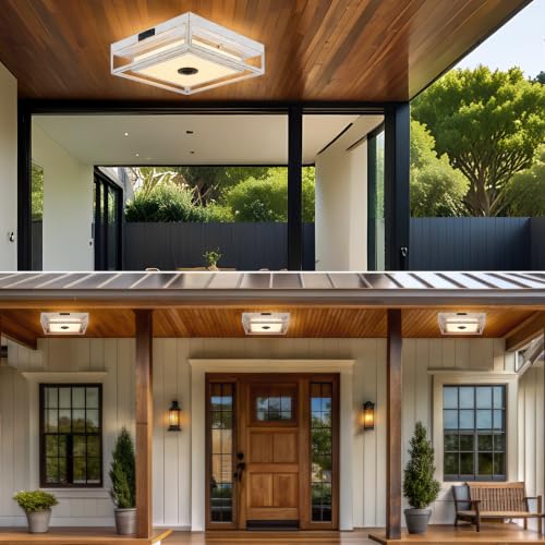 White LED Motion Sensor Outdoor Ceiling Light Square Flush Mount Lights