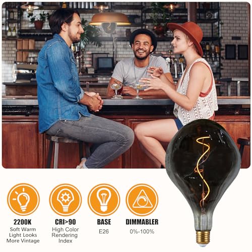 A165 Large LED Edison Light Bulbs Dimmable 5W 200lm E26 2200K 1PC