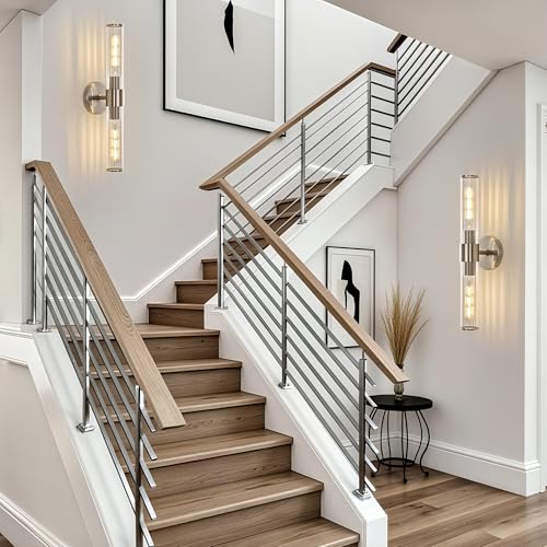 Hardwired Nickel Bathroom Vanity Light Threaded Glass Wall Sconce