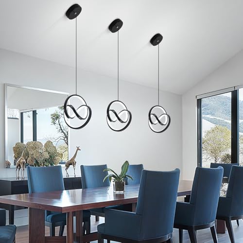 Modern LED Pendant Light Fixtures 5500K Pendant Lights Kitchen Island Lighting Adjustable Height Black Hanging Lamp for Dining Room Bedroom Living Room
