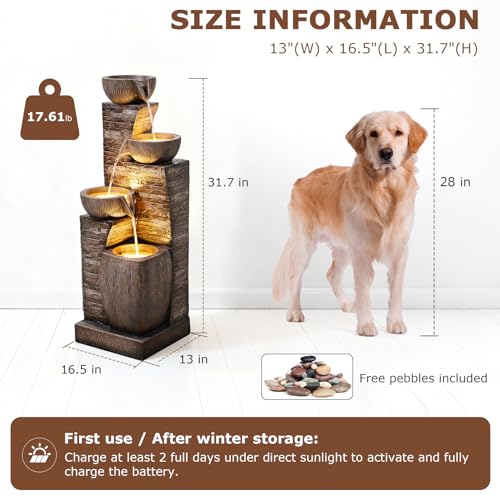 38.2" Tall Solar Powered Water Fountain for Outdoor