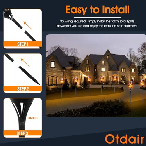 43" Solar Torch Lights Outdoor with Flickering Flame for Halloween (6 Count)