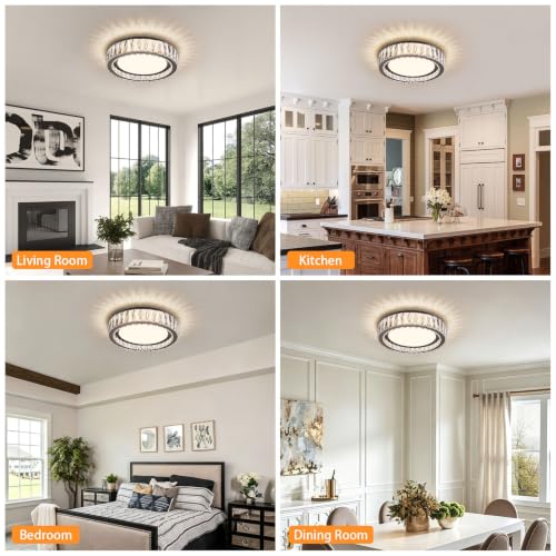 15 Inch LED Dimmable Crystal Flush Mount Ceiling Light Fixture