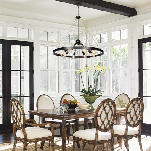 38.2'' Large Black Wagon Wheel Chandelier for Dining Room