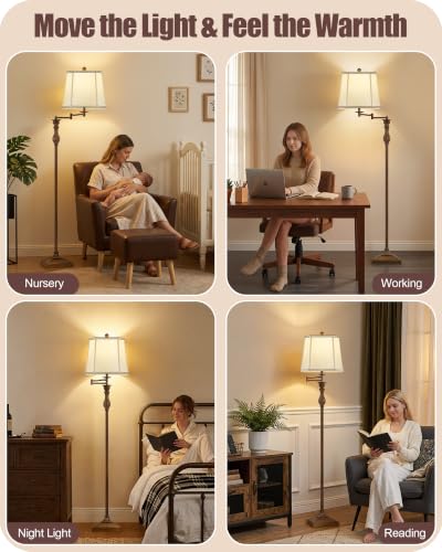 62" Floor Lamp for Living Room with 350°Adjustable Swing Arm (Brown)