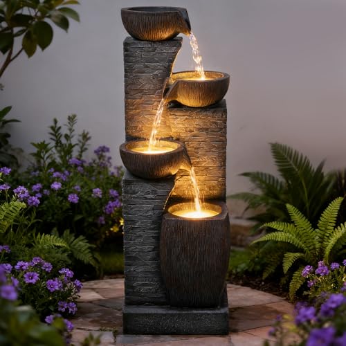 38.2" Tall Water Fountain Outdoor Garden 4 Tiers Modern Fountains