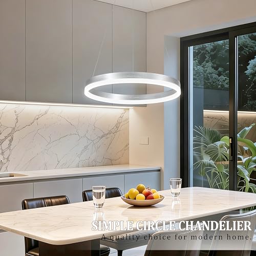 20" Modern Nickel Led Chandelier Ring Dimmable LED Chandeliers with Remote Control for Kitchen Island Height Adjustable Chandelier Led Pendant Light for Living Room Dining Room Bedroom Foyer