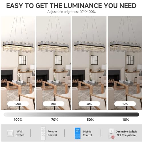 39.3" Black Rectangular Modern Led Crystal Dining Room Chandelier