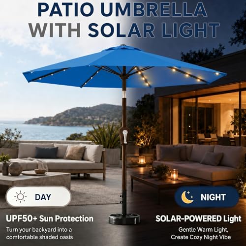 10FT Solar Patio Umbrella with Lights