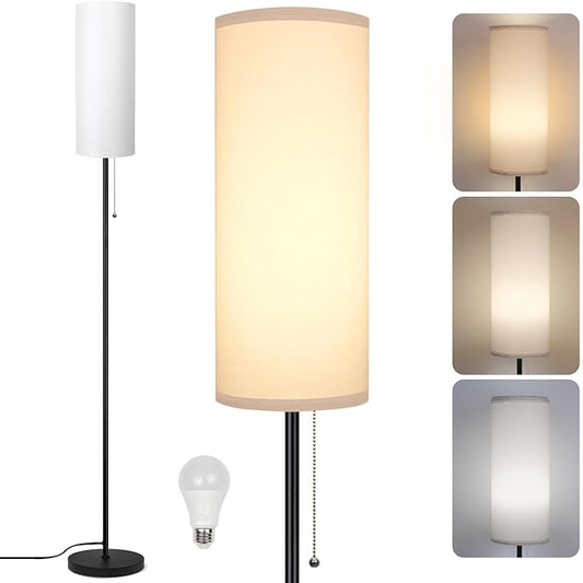 Floor Lamp for Living Room, Modern Standing Lamps with Lampshade, Minimalist Tall Lamp with Chain Switch for Living Room, Bedroom, Kids Room, Office,Standing Lamp LED Bulb Included (White Shade) - Aura Lighting