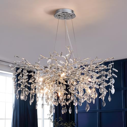 Modern Tree Branch Crystal Chandelier Luxury Silver Crystal Pendant Lighting 30" Contemporary 10