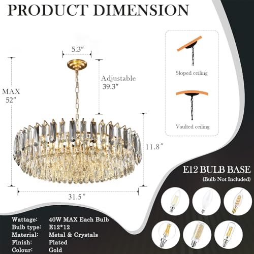 31.5" Gold Crystal Chandeliers Modern3